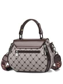 三件套：仿皮手提包、女士托特包（涤纶内衬，按扣开合）、配套单肩包和手拿包 - 咖啡 - 查看 3