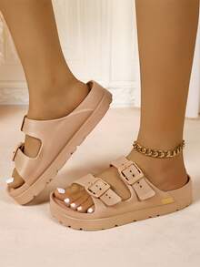 Dép sandal đế dày thời trang mới cho nữ, chất liệu EVA nhẹ, thoải mái, mềm mại, bền, quai đôi có thể điều chỉnh, dùng ở nhà, tiệc tùng, đi biển, đi làm, chống sốc - màu nâu - Xem 4