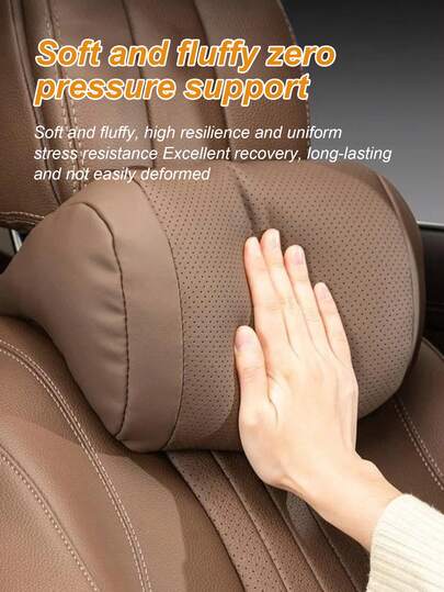 豪华纳帕真皮汽车头枕和腰部支撑套装 - 零压力人体工学设计，透气网眼，高回弹泡沫芯，防汗防盐，如婴儿肌肤般柔软，四季皆宜，适用于大多数汽车头枕，汽车座椅配件