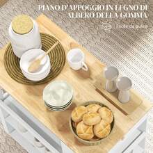 HOMCOM Carrello da Cucina con Ruote, Ripiani Regolabili e Portacoltelli, Isola Cucina con Piano di Lavoro in Legno di Caucciù, per Cucina e Soggiorno, 86.5x47x88 cm, Bianco - Bianco - Visualizzare 8