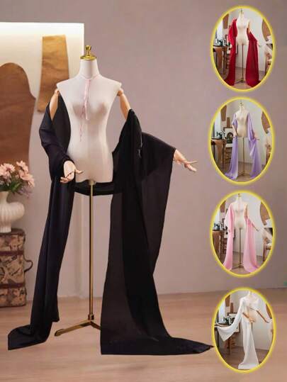 1pc Women's Long Shawl, Available In Pale Purple, Pink, White, Black, Red, Elegant Wedding Shawl, Veil Scarf Suitable For Wedding, Banquet, Performance, Party, Travel Photography Props, Wedding Dress Accessories, Holiday Decorations, Korean Vintage Style Long Chiffon Scarf, Wedding Dress, Qipao Outerwear Shawl