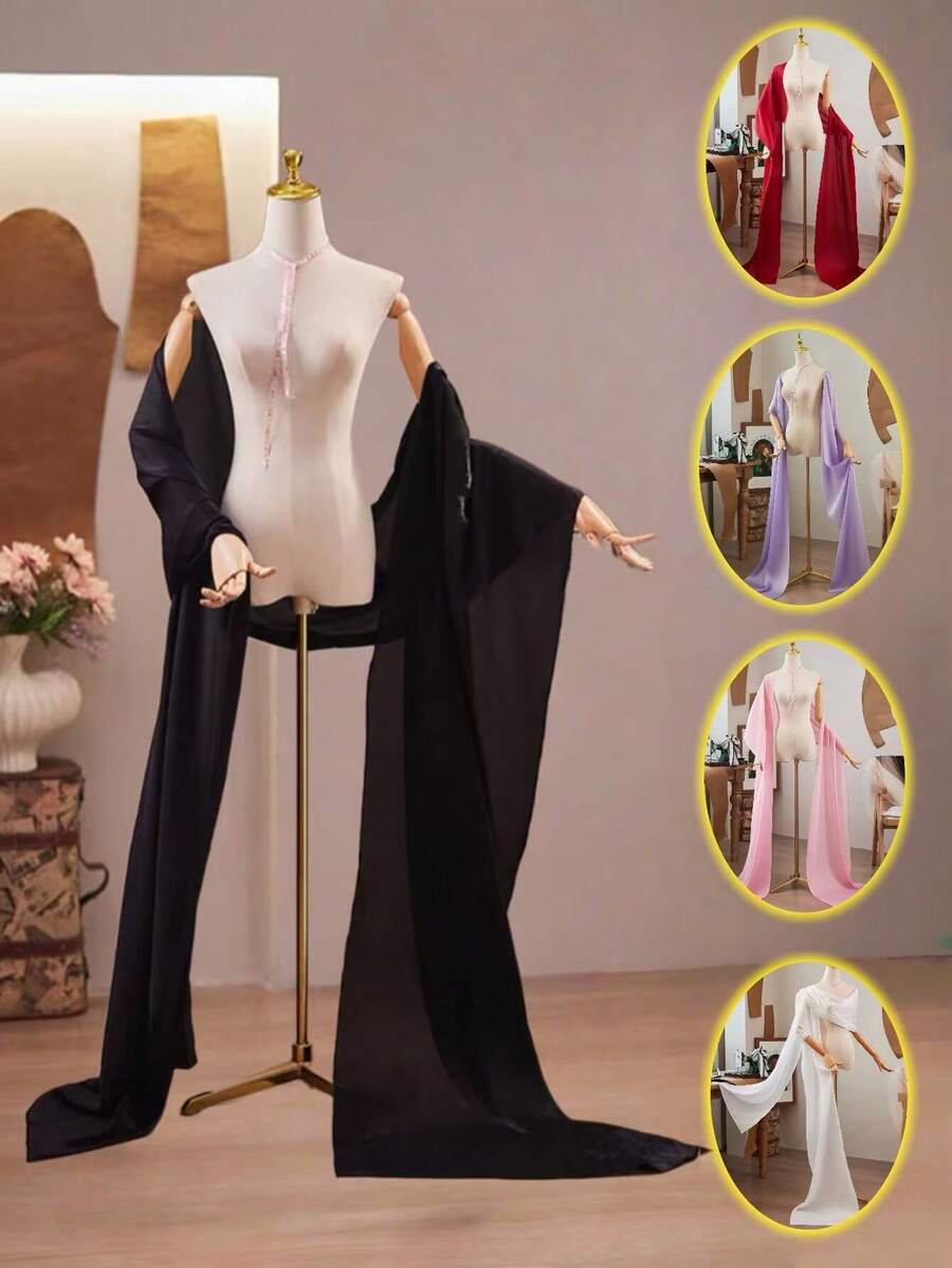 1 件女士长披肩，有淡紫色、粉色、白色、黑色、红色可选，优雅的婚礼披肩，面纱围巾适合婚礼、宴会、表演、派对、旅行摄影道具、婚纱配饰、节日装饰、韩国复古风格长雪纺围巾、婚纱、旗袍外套披肩 - 彩色 - 查看 1