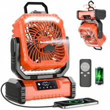 Ventilador recargable portátil de 20000mAh con luz LED y rociador de niebla, 2 boquillas de niebla, temporizador, carga USB de 5 velocidades, gancho para tienda/uso al aire libre