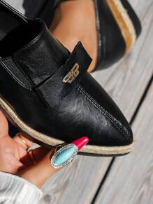 WRCVS Women Platform Wedge Heel Shoes, Lightweight Non-Slip Work Shoes, Fashion Party Shoes, Bohemian Style Sandals, Pointed Toe Espadrille Wedge Heels - Black - View 7