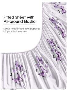 4 件套浅紫色蝴蝶图案床单套件，易于护理超细纤维柔软床上用品套件，花卉床笠套件（1 件床单+1 件床笠+2 个枕套）床笠套件，特大号双人床，全尺寸床单，深口袋，最大 11.8 英寸枕套，柔软透气防皱，更适合睡眠，豪华酒店风格，送给妈妈爸爸朋友的礼物，宿舍床上用品，返校床上用品 - 紫色 - 查看 6