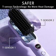 Hair Straightener Brush For Women, Electric Heated Comb, Straightening Hot Comb With 5 Temperature Settings & LED Display, 30s Fast Heating & Dual Voltage, Dense Bristle Design, Purple - Purple - View 3