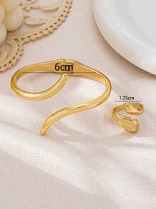 2pcs Minimalist & Elegant Teardrop Shaped Women Jewelry Set, Includes 1 Cuff Bracelet And 1 Open Ring, Suitable For Daily Life And Party Wear, Great Gift For Ladies