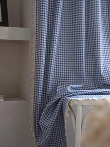 Bubaba 1 Rèm cửa họa tiết kẻ caro xanh, kiểu dáng đơn giản, dễ thương, màu be, rèm che nắng, thích hợp cho phòng trẻ em, phòng ăn, phòng ngủ khách sạn, tiệc tùng ngày lễ, phong cách Boho - Màu xanh lam - Xem 8