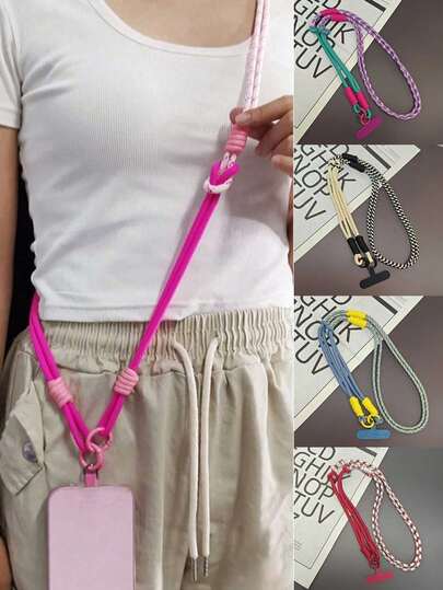彩色编织手机挂绳，可调节三合一挂绳腕带，适合户外、旅行、徒步，女士适用，长款设计，是送给母亲、家人、朋友的生日、节日礼物佳选，也可作手机挂饰或链条使用。