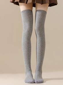 1 Pair Women Over Knee Socks, Cosplay Anime Character Uniform, Japanese Style Striped & Solid Thigh-High Stockings