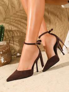 On feet& in love Women's Elegant Velvet High Heel Pumps With Bow, French Pointed Toe Hollow Out Stilettos, Suitable For Dresses,Burgundy Heels - Brown - View 3