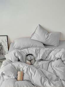 1 套柔软透气的灰色床上用品（1 个羽绒被套 + 2 个枕套），可机洗，适合所有季节 - 淺灰色 - 查看 2