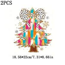 1/2/3pcs Christmas Tree Pattern Heat Transfer Stickers, DIY Heat Transfer Stickers Suitable For DIY Washable Stickers, Handmade Iron-On Clothing Accessories, Textile Decoration Heat Transfer Foil - Multicolor - View 2