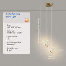 XINGOO 1 Light/2 Lights /3 Lights Butterfly Pendant Light, Modern Acrylic Lampshade, LED Gold Pendant Light, Suitable For Stairs, Kitchen, Dining Table, Bedside Table, Children's Room Decoration, Girls' Bedroom, 3000k Warm Light, 6000K White Light 110-230V - Butterfly - View 13