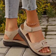 Summer Women's Thick-Soled Wedge Sandals With A Pure Color Magic Sticker And A Single Strap Sandal - Yellow - View 4