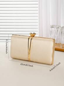 Women's Evening Clutch Bag, Bride Wedding Gold Satin Fashion Metal V-Shaped Decoration Wallet, Detachable Metal Chain Shoulder Bag For Wedding Party, Multi-Function Shiny Handbag For Cocktail Party Wedding Purse