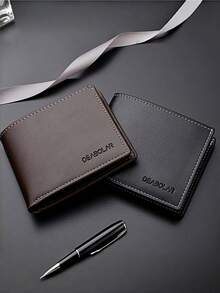 1-2 件男士 PU 皮革短钱包，时尚短款软钱包，双折零钱包，大容量多卡槽，可存放大额钞票，身份证和照片插槽，字母装饰，简约男士钱包，信用卡/借记卡和身份证插槽，商务和休闲风格，男士生日或伴侣的理想礼物，适合年轻男士和学生的时尚生活方式 - 彩色 - 查看 16