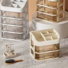 3-Shelf-5-Shelf Cosmetic Organizer, Dressing Table Cosmetic Organizer With Drawers - Spacious Storage Space For Skincare Products, Brushes, Eyeshadows, Lotions, Lipsticks, Nail Polishes - Perfect For Dressing Tables, Bathrooms, Bedrooms And Vanities - 杏色3層 - 查看 2