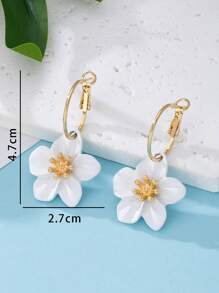 1 Pair Delicate Dopamine Flower Shape 5-Petal White Pendant Earrings, Wedding Gift For Her