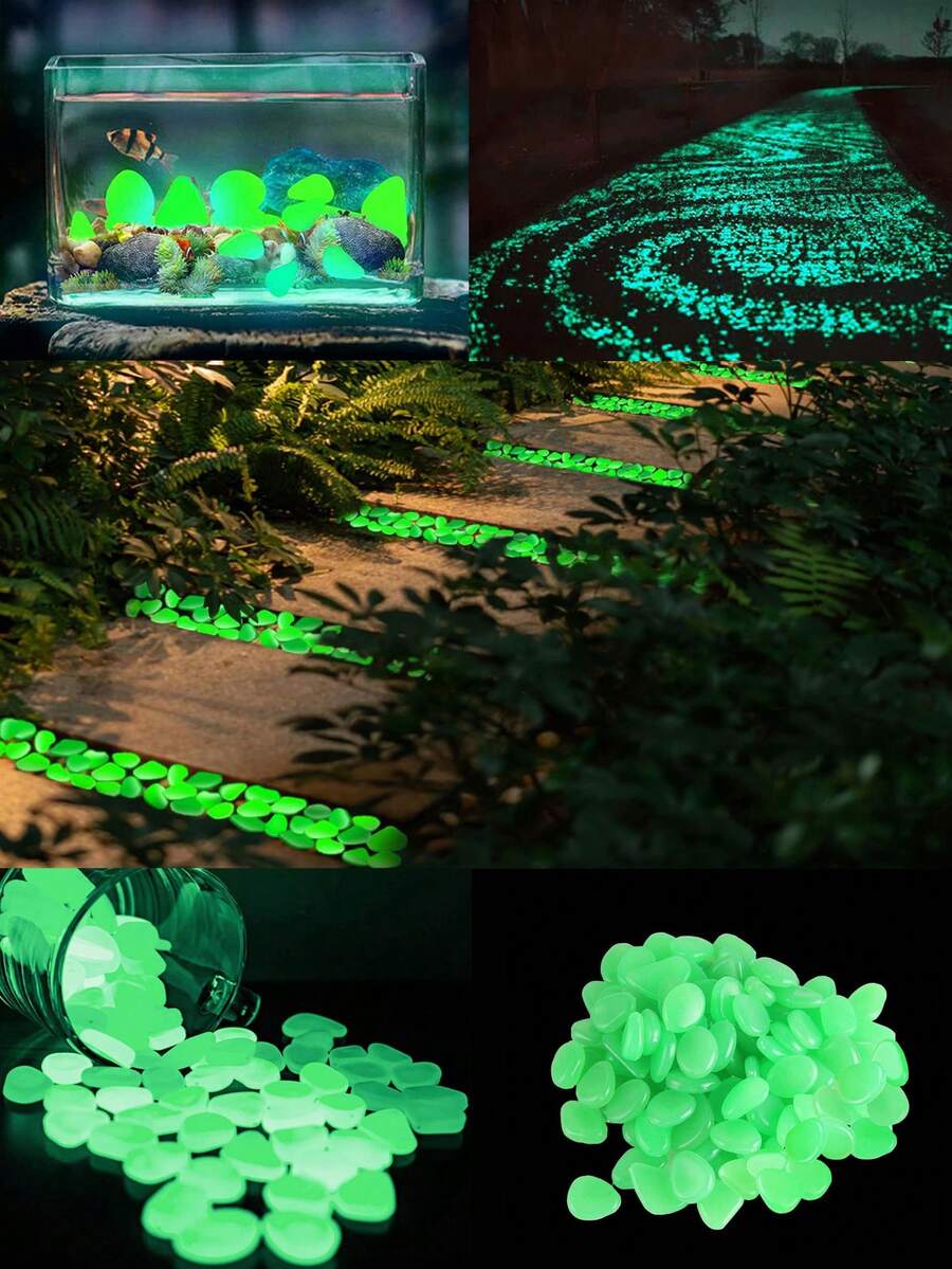 300 chiếc-Đá phát sáng trong bóng tối Phụ kiện sân vườn bằng đá phát sáng, tiểu cảnh bể cá, trang trí ngoài trời, sân cỏ, bộ dụng cụ sân vườn, bình hoa bằng sỏi, sỏi phát sáng trong bóng tối, đá trang trí sân và lối đi, đá phát sáng trang trí tự làm