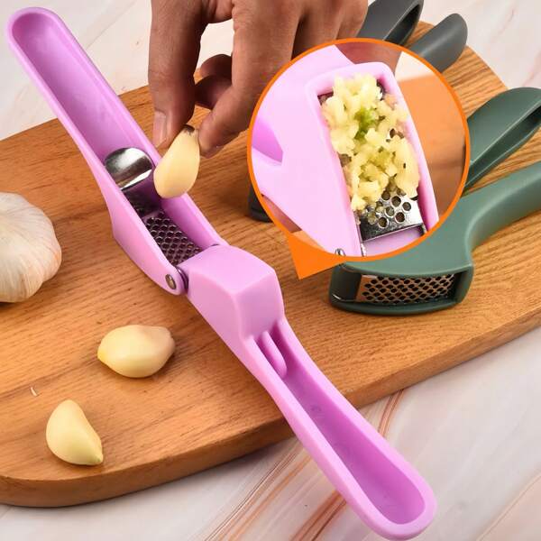 1pc Stainless Steel Garlic Press, Washable Garlic Mincer Tool, Small Kitchen Gadget, Essential For RV, Apartment, Restaurant And Supermarket, Manual Vegetable Chopper And Fruit Masher - Easy To Use Stainless Steel Ring Garlic Press, Household Garlic Squeezer, Curved Garlic Press, Manual Extruder