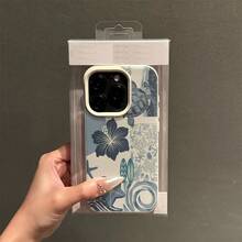1 pieza Funda de teléfono con patrón de tortuga marina de ola floral elegante de material TPU azul, compatible con iPhone/teléfonos, versión internacional, no la versión nacional - Blanco - Ver 2