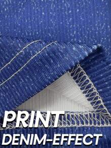 Leggings ajustados de alta elasticidad para mujer talla grande, patrón de estampado denim, suéter de punto cómodo y casual