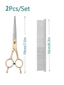 Professional Pet Grooming Scissors, Left And Right Hand Suited, Cat And Dog Hair Trimming Curved And Straight Cutting Thinning Shears, Stainless Steel