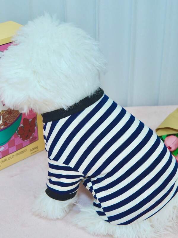 Ropa exterior de manga corta a rayas para perros Pomerania y Caniche