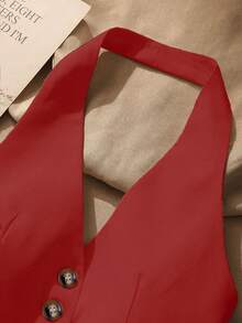 Top sin mangas con espalda descubierta casual para mujer, con botones delanteros, estilo elegante, para verano - Rojo - Ver 5