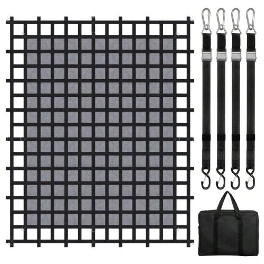 Heavy Duty Cargo Net 120" X 105" With Adjustable Buckles & S-Hooks For Secure Transport And Storage Solutions - Black - View 1
