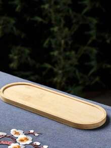 1pc Bamboo Bathroom Tray, Boho Multifunctional Desktop Storage Basket For Bathroom - Khaki - View 5