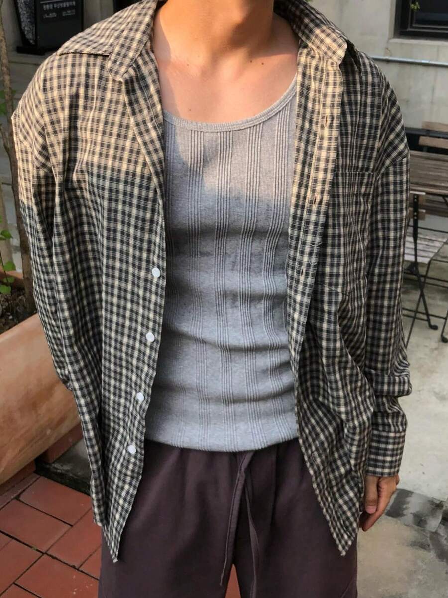 Casual Plaid Long Sleeve Shirt For Men, Versatile & Loose Fit, Suitable For Multiple Occasions Like Streetwear, Vacation, Daily Wear, Holidays, All Seasons, Fall