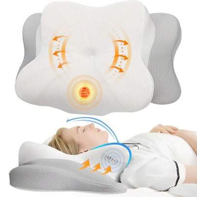 Summer Cooling Cervical Sleeping Pillow, Memory Foam Pillow With Breathable Pillowcase, For Side, Back & Stomach Sleepers, Gray White, Butterfly Shape, Daily Home