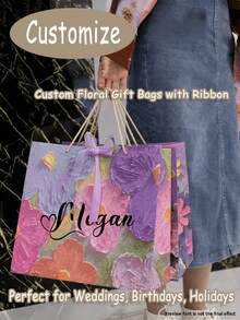 Custom Floral Gift Bags With Ribbon – Paper Tote Bags Custom Gift Bags, Floral Paper Bags With Ribbon, Wedding Gift Packaging, Valentine's Day Gift Bag, Holiday Gift Bag, Birthday Party Tote, Reusable Shopping Bags, Custom Party Favor Bag, Paper Gift Bag Set