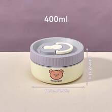 1个400/600毫升可爱小熊图案304不锈钢保温午餐盒，带收纳袋和餐具，便携式密封防漏弯头设计，可放入洗碗机和微波炉，可存放水果沙拉等食物，可重复使用，适合学生和成人居家、学校、办公室、户外露营、野餐、旅行、返校等场合使用。 - 彩色 - 查看 27