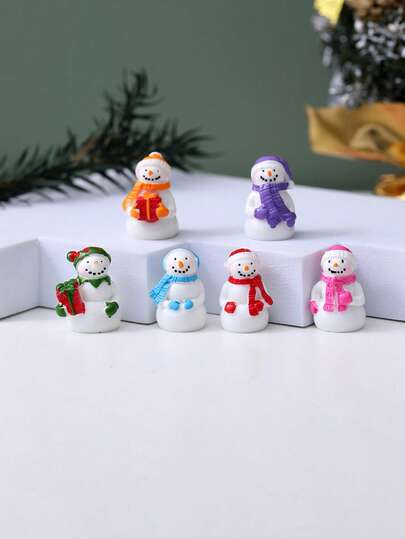 6pcs/1pc 随机圣诞树脂雪人雕像，温暖可爱的桌面装饰，圣诞装饰，圣诞礼物，圣诞节