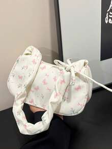 1 chiếc túi đeo vai thời trang mùa hè đa năng, họa tiết nơ, chất liệu vải nylon trắng, thiết kế dây rút, phù hợp sử dụng hàng ngày cho phụ nữ - trắng - Xem 6