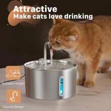 2,2L/74oz, 3,2L/108oz Fonte de Água para Gatos, Fonte de Água Automática de Aço Inoxidável para Animais de Estimação, Adequada para Gatos e Cães, Fonte de Água de Metal para Gatos e Cães, com Janela de Nível de Água, Bomba Ultra-Silenciosa, Fonte de Água para Animais de Estimação, Dispensador de Água Silencioso, Fonte de Água para Gatos, Fácil de Limpar e Instalar, Design de Torneira Bonito, Excelente Sistema de Filtração
