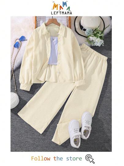 Left Mama Set de 2 piezas para niña preadolescente: blusa de manga larga con cuello vuelto y pantalón, nuevo otoño