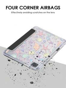 1 件透明亚克力后壳，三折式黑色海星和贝壳漆平板平板电脑保护套，带笔槽，高透明度亚克力后壳，防弯防刮防摔，磁性睡眠/唤醒，海洋元素/极简/可爱/优雅设计，兼容 iPad Mini6/Mini7/Air1/Air2/9.7/10.2/10.5/Air4/Air5/10.9/Pro11 英寸 (M2)-2024/iPad Pro 11 英寸 (M4)-2024/iPad Air 11 英寸 (M3) 2025/iPad (A16) 11 英寸第 11 代 2025 苹果机型。产品不含手写笔，部分型号含镜框。