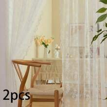 1件/2件优雅法式乡村风格白色花卉蕾丝窗帘和薄纱 - 白色 - 查看 18