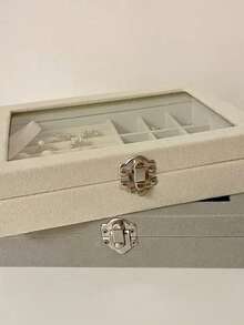 Jewelry Box With Classification, Dividers, Jewelry Organizer Box, Transparent Jewelry Box, Earring And Ring Box, Portable Storage Box - Grey - View 9