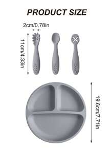 PopLittleOne 4PCS Baby Silicone Tableware Sets Suction Baby Dishes Soft Kids Utensils Feeding Training Baby Meal Tray Non-Slip Three-Frame Plate For Boy Girl - Multicolor - View 9