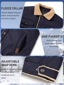 Men's Winter Jacket Lined Sherpa Jacket Warm Trucker Coat Multi Pocket - Màu xanh hải quân - Xem 4