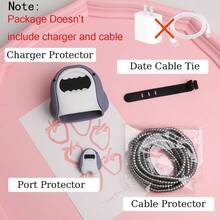 Set de 4 accesorios protectores para cargador y cable compatibles con cargador Apple 18/20W, que incluye: funda para adaptador de cargador, protector de cable, organizador de cable, anti-arañazos, anti-colisión y anti-suciedad, con diseño de tiburón gris y estilo lindo de dibujos animados - Gris - Ver 8