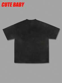 CUTE BABY - Boys' [English Animated Characters] Pattern Style Printed T-Shirt, Suitable For Comfortable Summer Fashion Items, Casual Short Sleeves, Local Warehouse, Boys' And Teenagers' Clothing, 100% Polyester Fiber Top,  And Versatile, Cool, Suitable For Daily Outdoor Wear