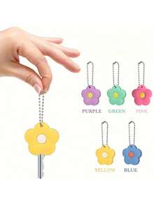 Cute Floral Silicone Key Cover - Vibrant Contrast Design, Comes With Silver Bead Chain (Self-Assembly Required), Detachable, Keychain Protector For Home Security, Key Ring Accessory | Fun Accessory | Silicone Keychain, Decorative Key ID Tag, Key Cap Set, Door Lock, Suitable For Women, Small Gift For Sisters, Lovers, Friends - Multicolor - View 2