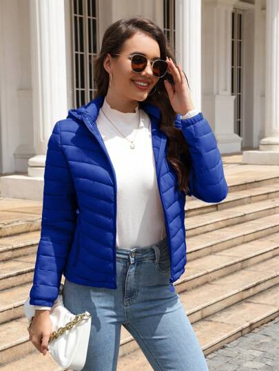 Abrigo acolchado con capucha, chaqueta de plumas de elegancia minimalista femenina para otoño e invierno