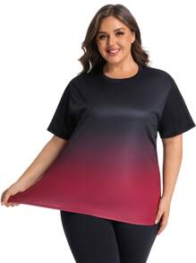 1件女士加大码渐变色数码印花宽松运动短袖T恤，适合跑步、瑜伽、健身、户外、休闲、度假等场合，圆领套头衫，尺码：0XL、1XL、2XL、3XL、4XL、5XL